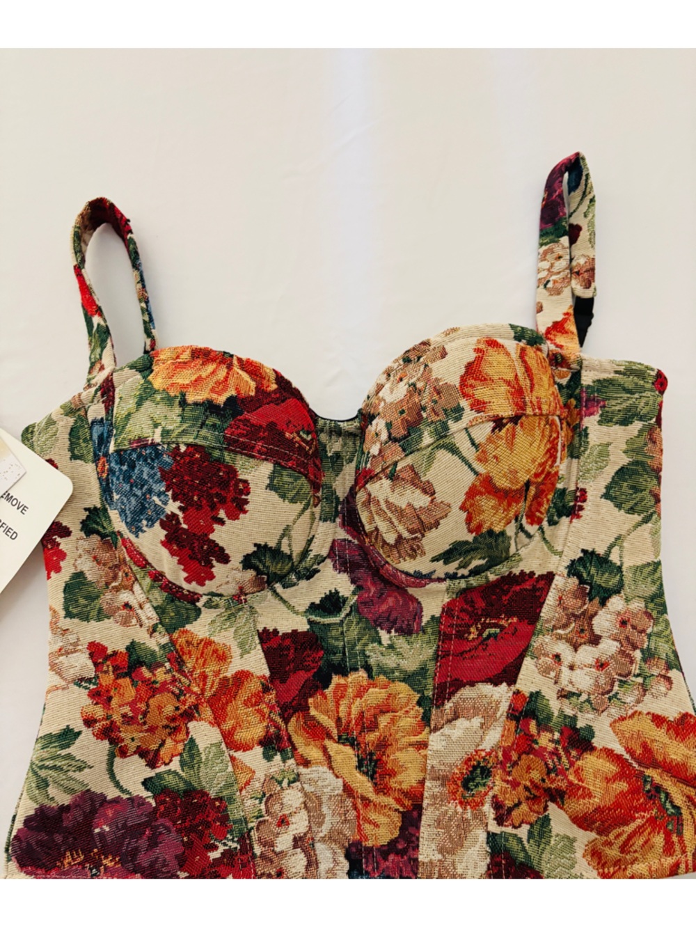 Chicwish Floral Tapestry Bustier Top - Red, Blue, Green, Cream Women’s M NEW - Picture 9 of 11